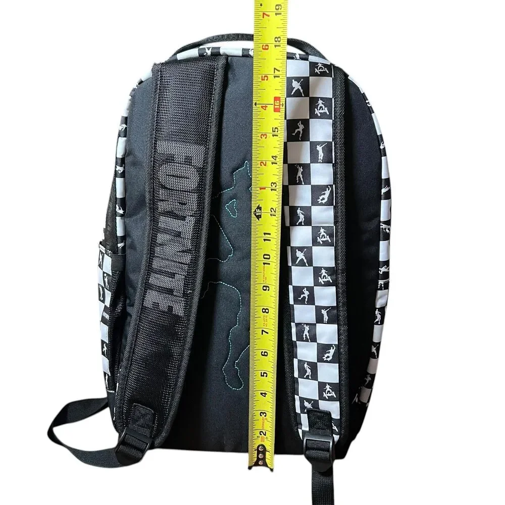 Fortnite Checkerboard Backpack Black White Padded School Bag Carry-On Video Game